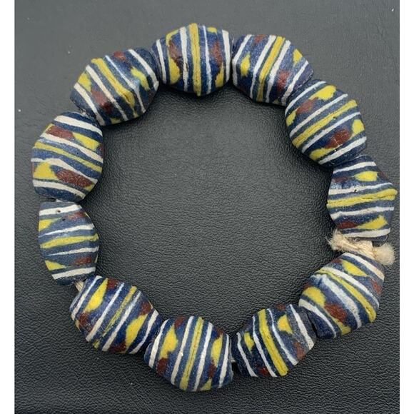 Vintage Handmade / Handpainted African Trading Beads Bracelet Boho Brutalist - Picture 2 of 4